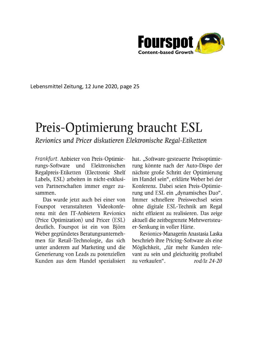 Press Coverage in Lebensmittel Zeitung, 12 June 2020